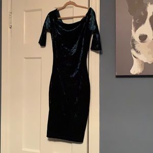 Dark green velvet off the shoulder dress
